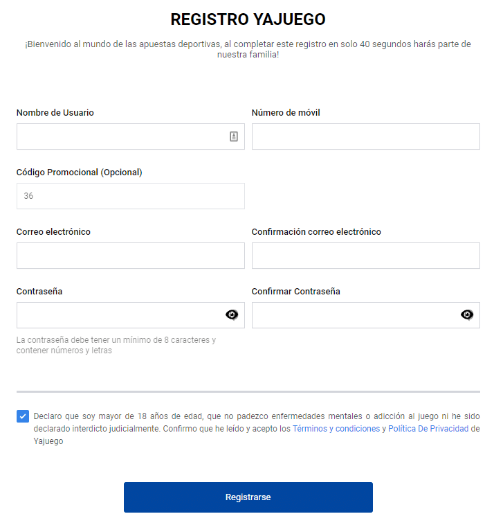 Registrarse en Yajuego